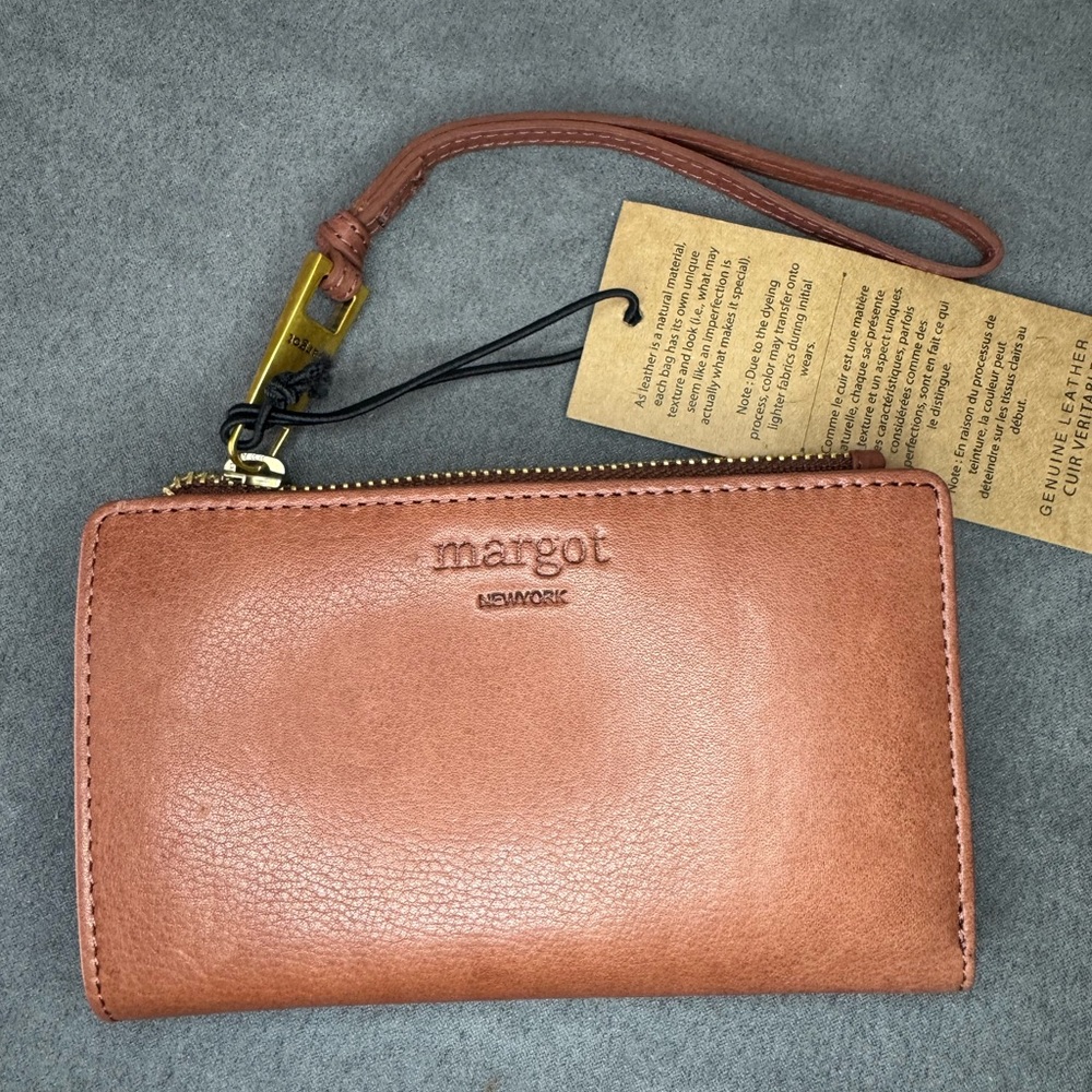 Margot New York Brown Leather Wristlet Wallet Bifold Zip Snap Genuine Leather - Picture 4 of 11